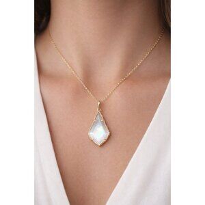 Kendra Scott Alex Pendant Necklace Gold Tone In Pearlescent Ivory Illusion